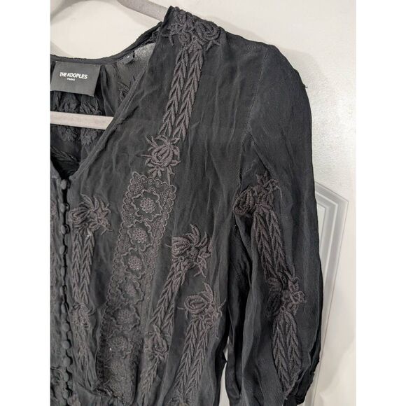 The Kooples Flowing Embroidered Ecru Top In Black women's 0 medieval boho - Picture 2 of 6